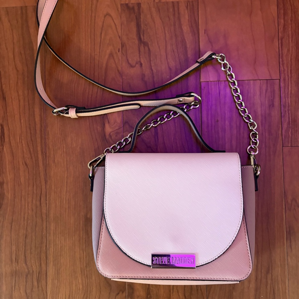 Steve Madden Light Pink Crossbody Bag w/ Chain Strap Top Handle Purse Structured